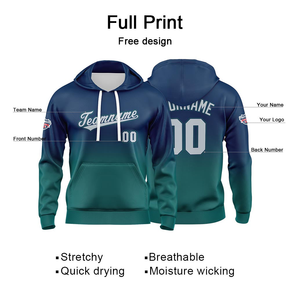 Custom Gradient Hoodie For Man Woman Girl Boy Print Your Logo Name Number Navy Green enthsush
