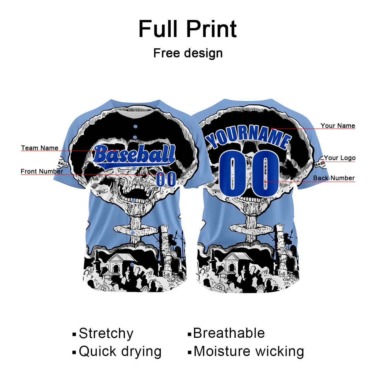 Custom Bule Baseball Jersey Personalized Baseball Shirt for Men Women Kids Youth enthsush