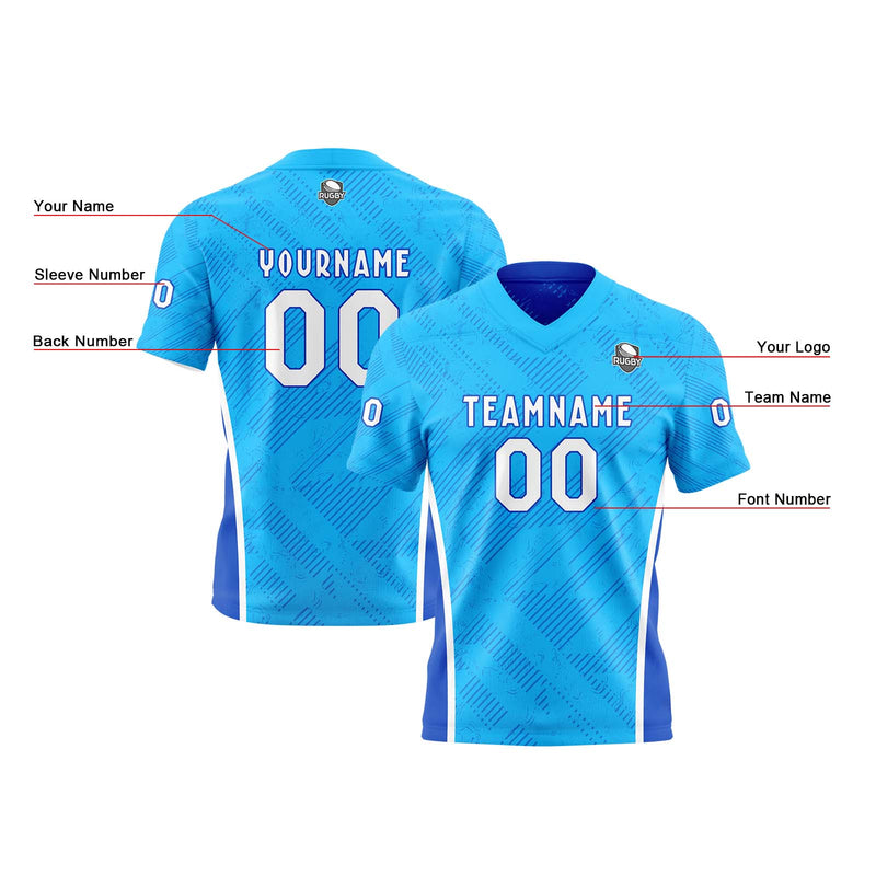 Custom Blue Football Jersey Personalized Gradient Football Shirts for Men Printed Team Name Number Logo