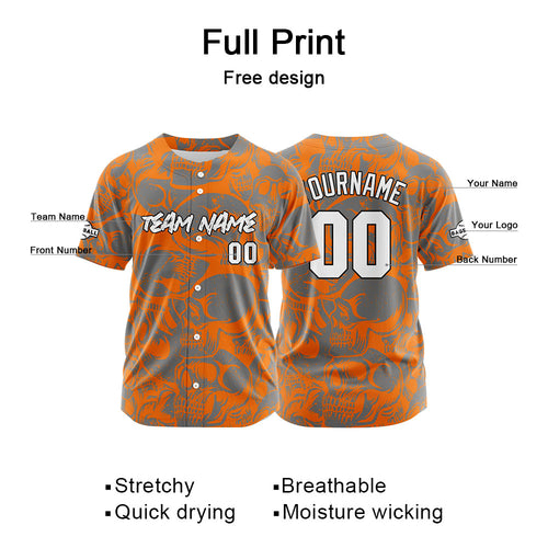 Custom Baseball Jersey Personalized Baseball Shirt for Men Women Kids Youth Teams Stitched and Print Orange&Grey enthsush