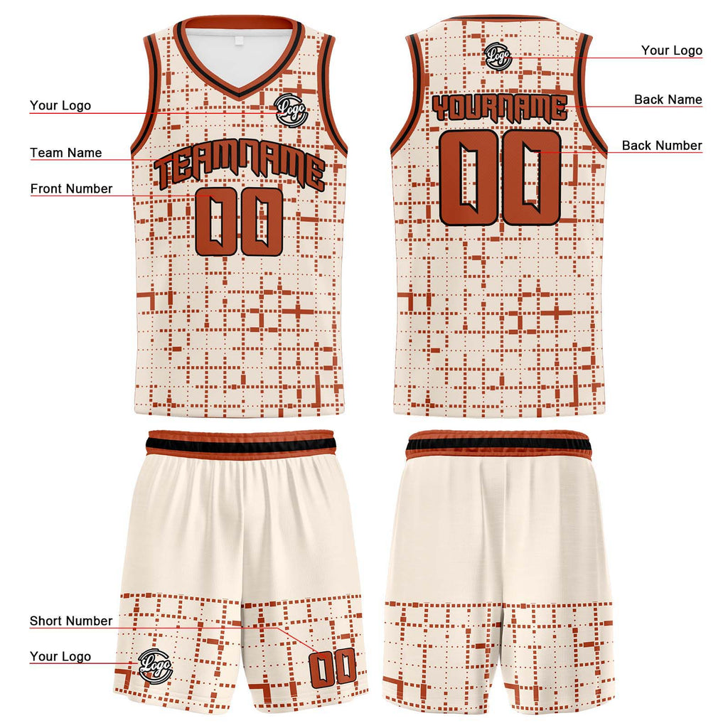 Custom Cream Reddish Brown Reversible Basketball Suit for Adults and Kids Personalized Jersey enthsush