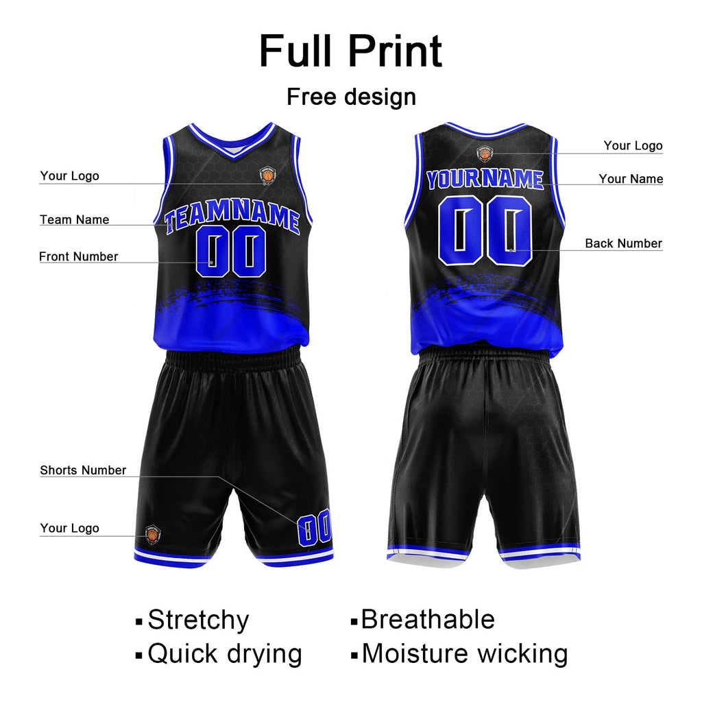Custom Black Blue Basketball Jersey Uniform Suit Printed Your Logo Name Number enthsush