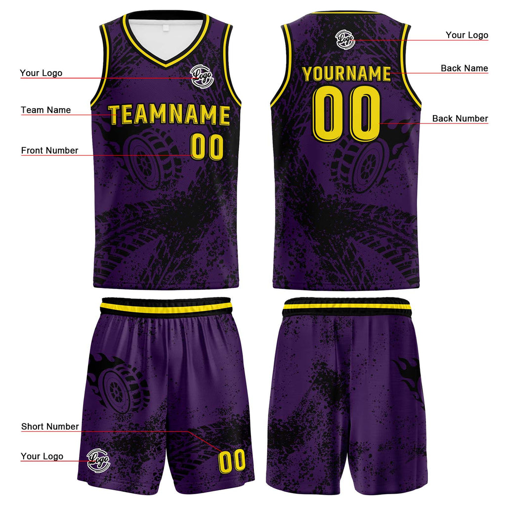 Custom Purple Yellow Basketball Jersey Uniform Suit Printed Your Logo Name Number enthsush