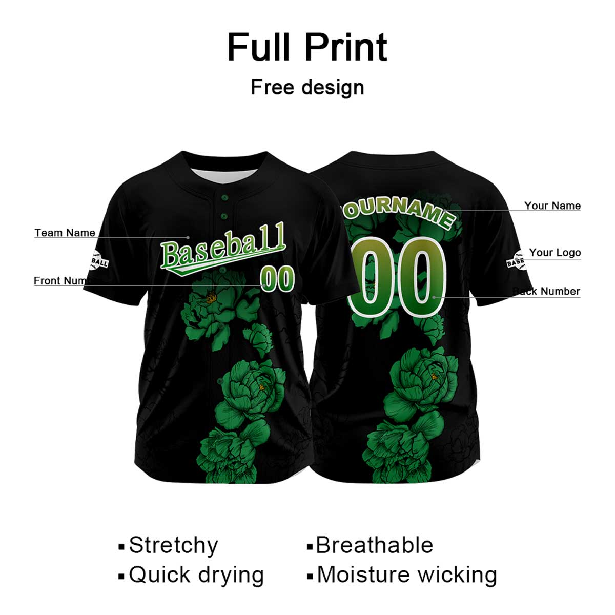 Custom Black Jersey Personalized Baseball Shirt for Men Women Kids Youth enthsush