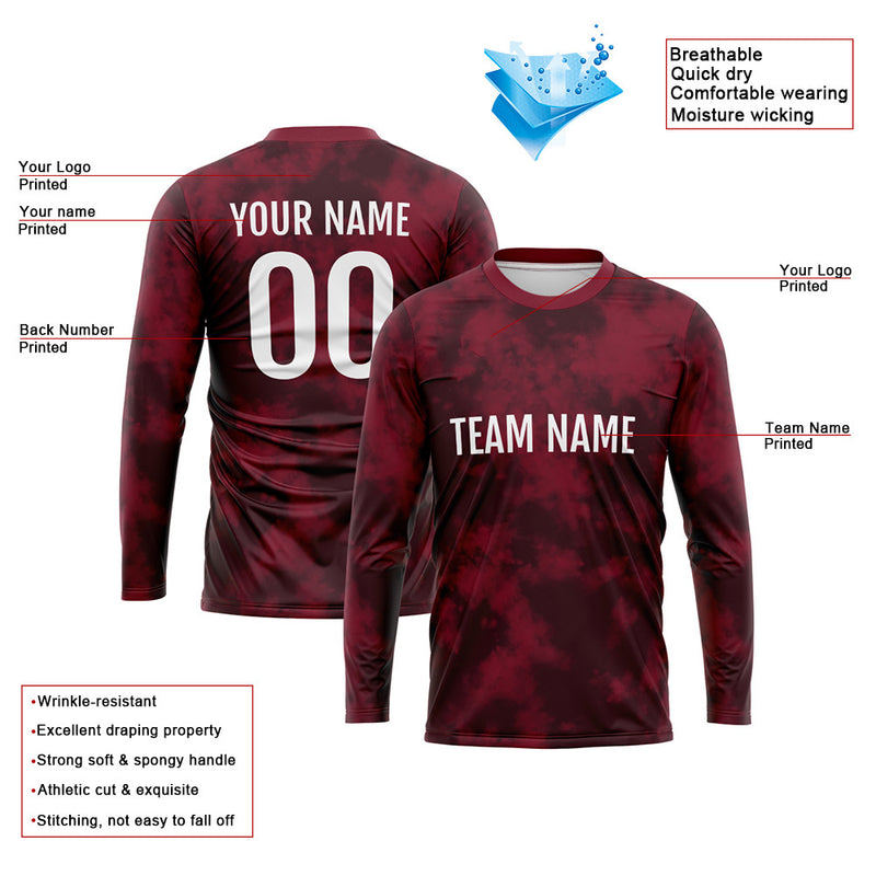 Custom Basketball Soccer Football Shooting Long T-Shirt for Adults and Kids Red-Crimson