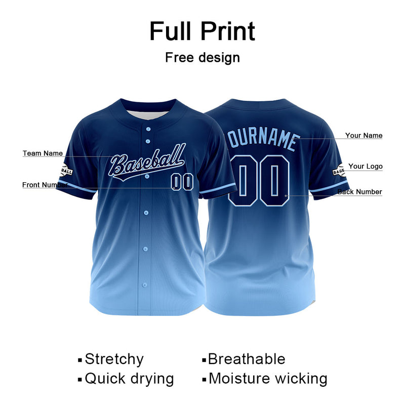 Custom Full Print Design Authentic Baseball Jersey light blue-navy