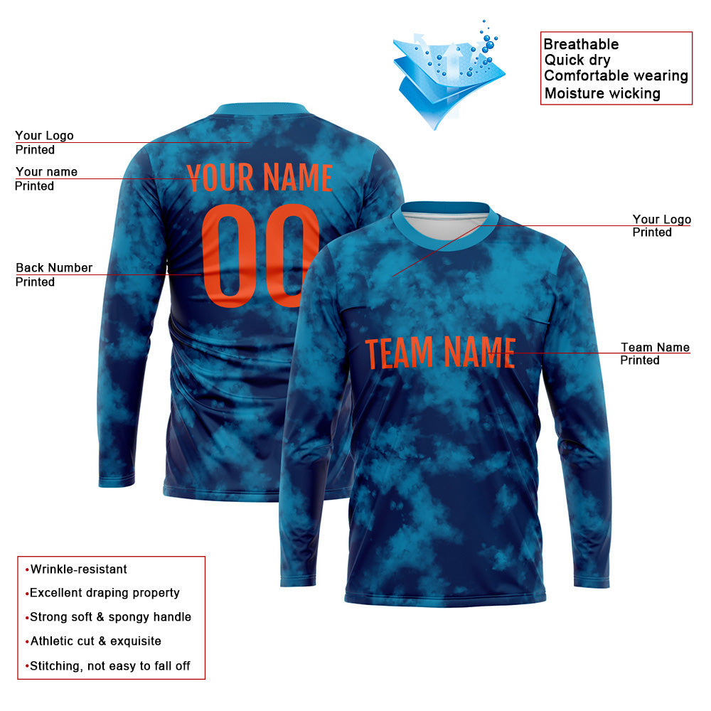 Custom Basketball Soccer Football Shooting Long T-Shirt for Adults and Kids Blue-Navy enthsush