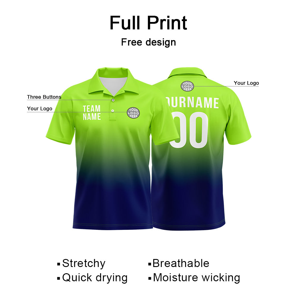 Custom Neon Green Navy Football Polo Shirts Add Your Unique Logo/Name/Number enthsush