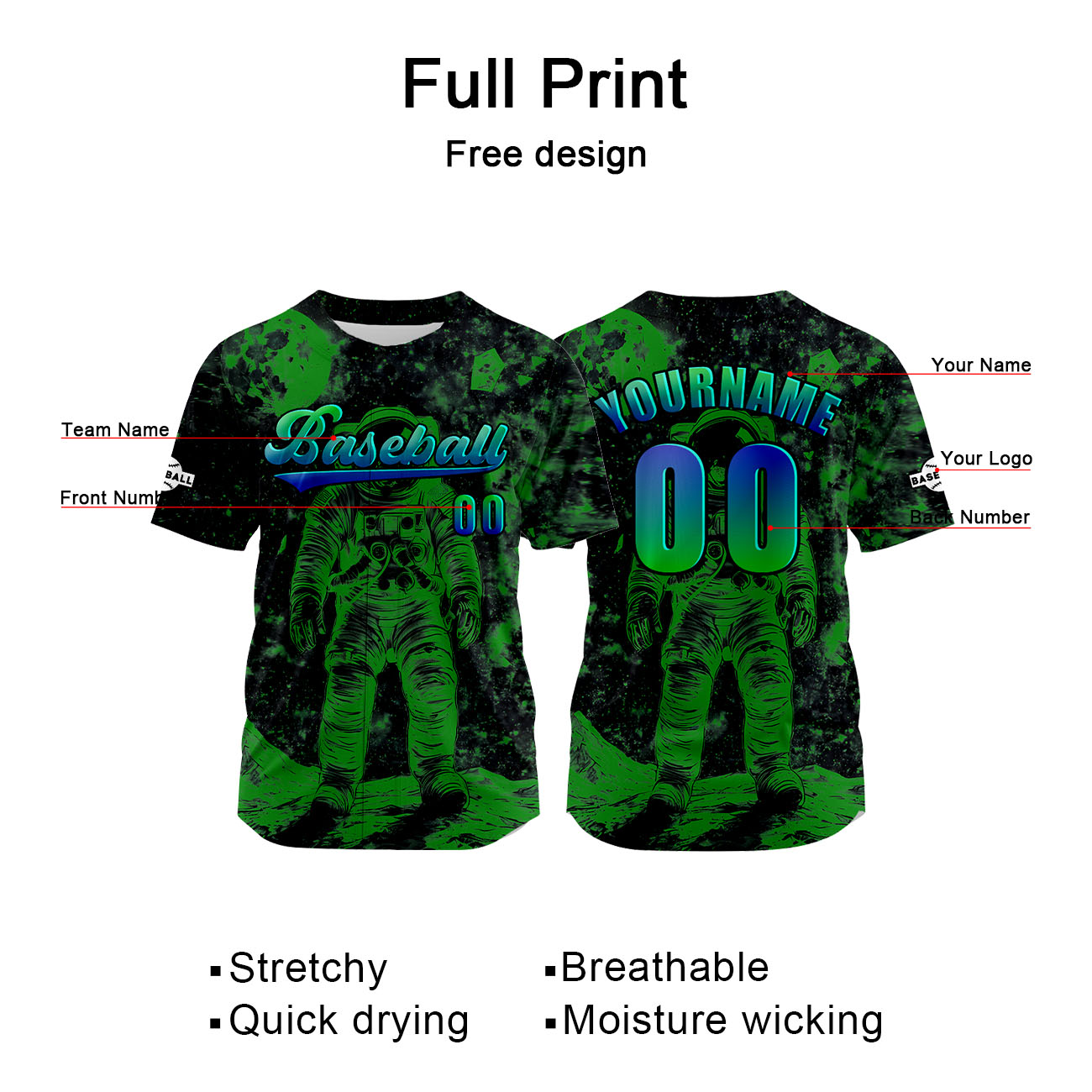 Custom Green Jersey Personalized Baseball Shirt for Men Women Kids Youth enthsush