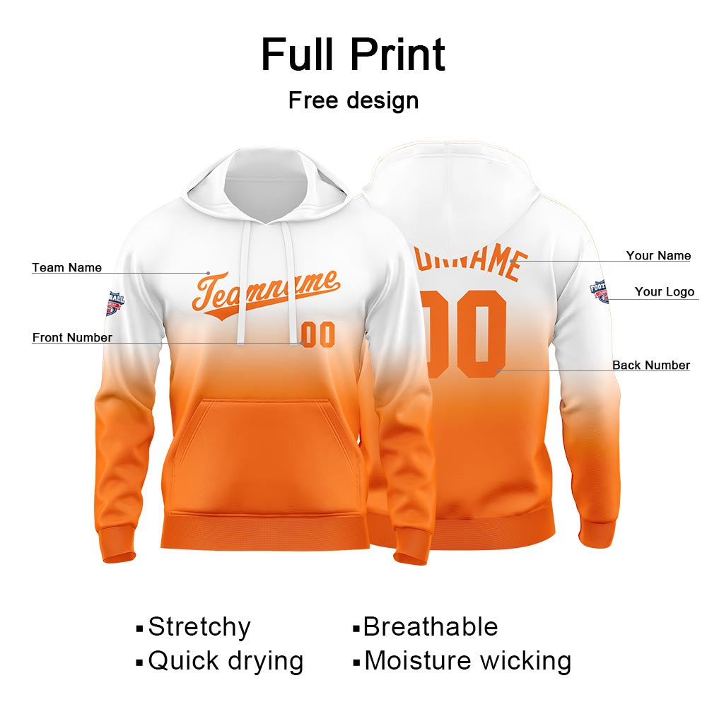 Custom Gradient Hoodie For Man Woman Girl Boy Print Your Logo Name Number White Orange enthsush
