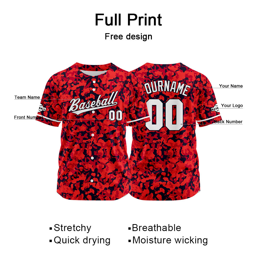 Custom Full Print Design Authentic Baseball Jersey red enthsush