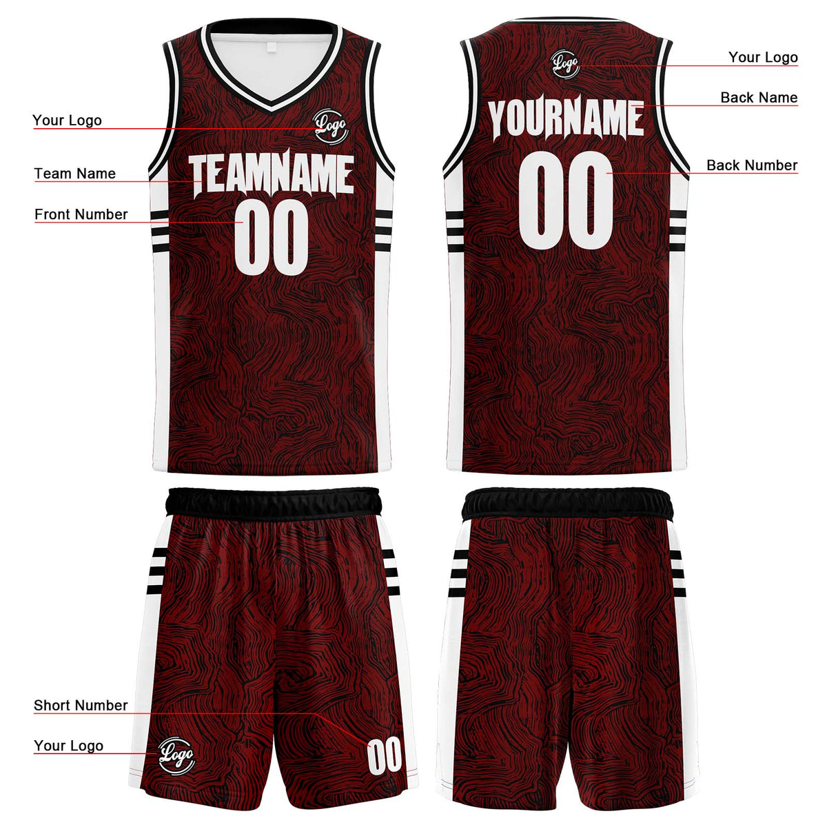 Custom Black Red Reversible Basketball Suit for Adults and Kids Personalized Jersey enthsush