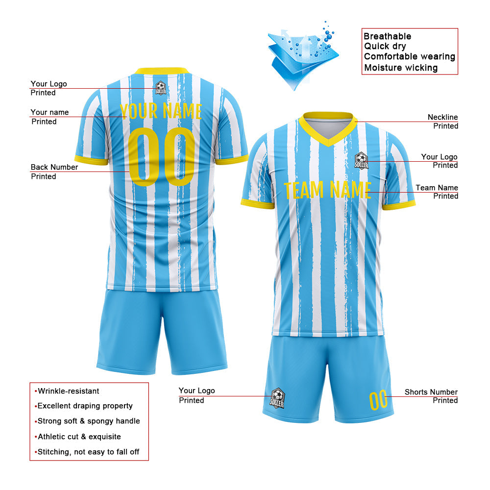 Custom Soccer Jerseys for Men Women Personalized Soccer Uniforms for Adult and Kid Light Blue-White enthsush