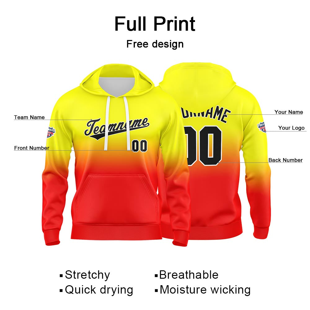 Custom Gradient Hoodie For Man Woman Girl Boy Print Your Logo Name Number Yellow Red enthsush