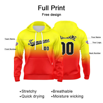 Custom Gradient Hoodie For Man Woman Girl Boy Print Your Logo Name Number Yellow Red enthsush