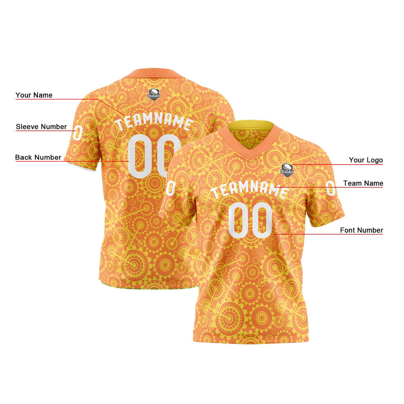 Custom Yellow Orange Reversible Football Jersey Personalized Gradient Football Shirts for Men Printed Team Name Number Logo