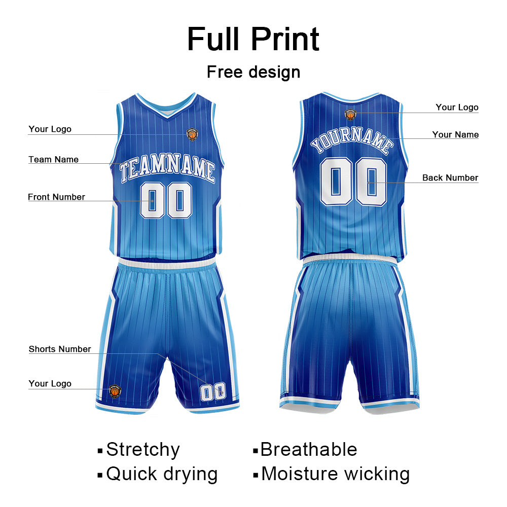 Custom Gradient Blue Reversible Basketball Suit for Adults and Kids Personalized Jersey enthsush