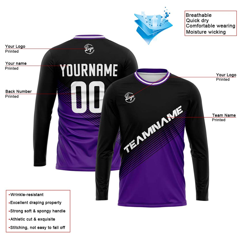 Custom Basketball Soccer Football Shooting Long T-Shirt for Adults and Kids Black&Purple enthsush