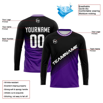 Custom Basketball Soccer Football Shooting Long T-Shirt for Adults and Kids Black&Purple enthsush