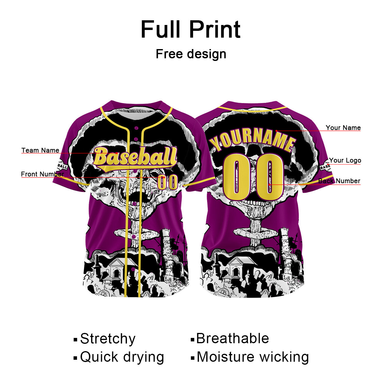 Custom Purple Baseball Jersey Personalized Baseball Shirt for Men Women Kids Youth enthsush
