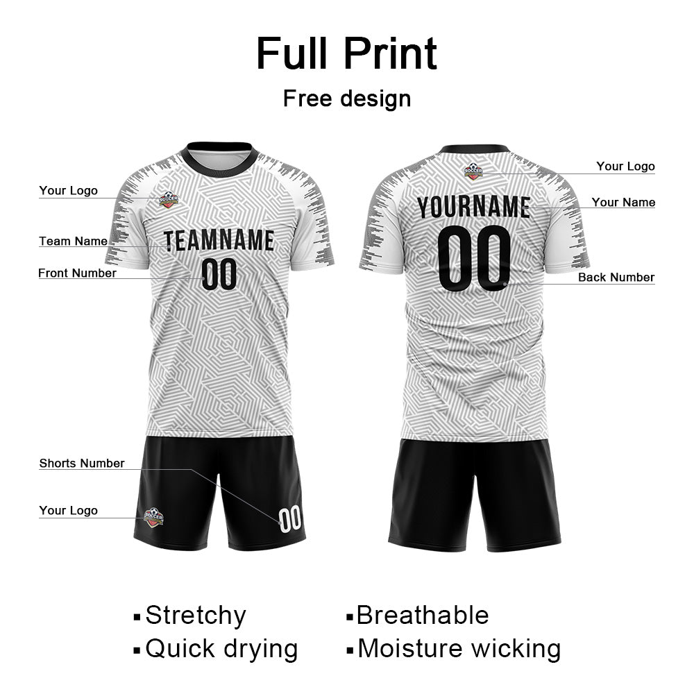 Custom Soccer Jerseys for Men Women Personalized Soccer Uniforms for Adult and Kid White-Black enthsush