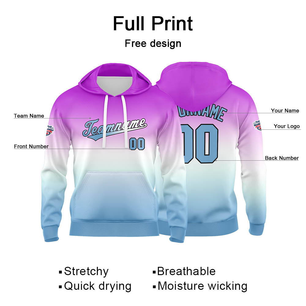 Custom Gradient Hoodie For Man Woman Girl Boy Print Your Logo Name Number Purple White enthsush