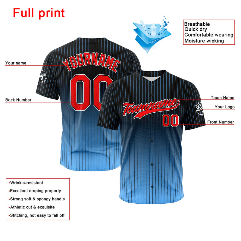 Custom Full Print Design Authentic Baseball Jersey Black-Light Blue