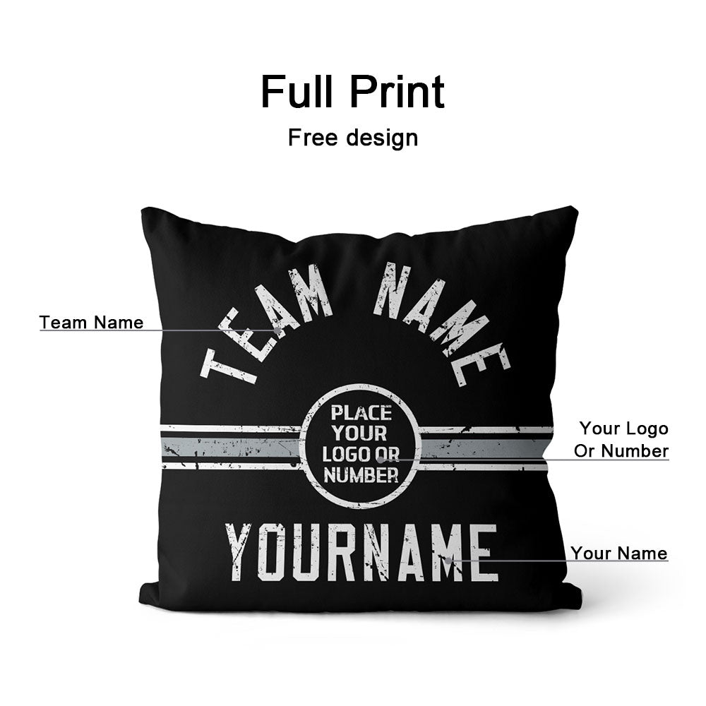 Custom Football Throw Pillow for Men Women Boy Gift Printed Your Personalized Name Number Black & White & Gray enthsush