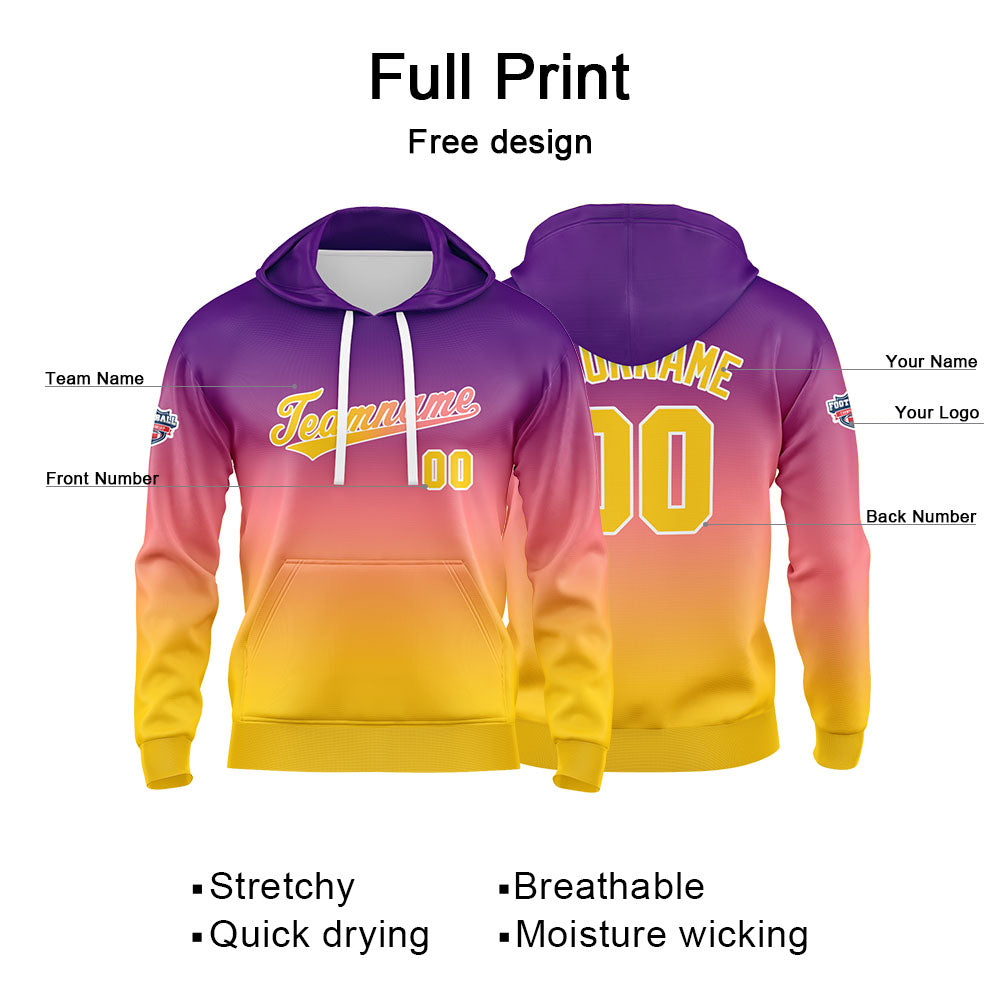 Custom Gradient Hoodie For Man Woman Girl Boy Print Your Logo Name Number Purple Yellow enthsush