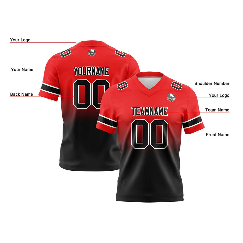 Custom Red Balck Reversible Gradient Football Jersey Personalized Football Shirts for Men Women  Printed Team Name Number Logo