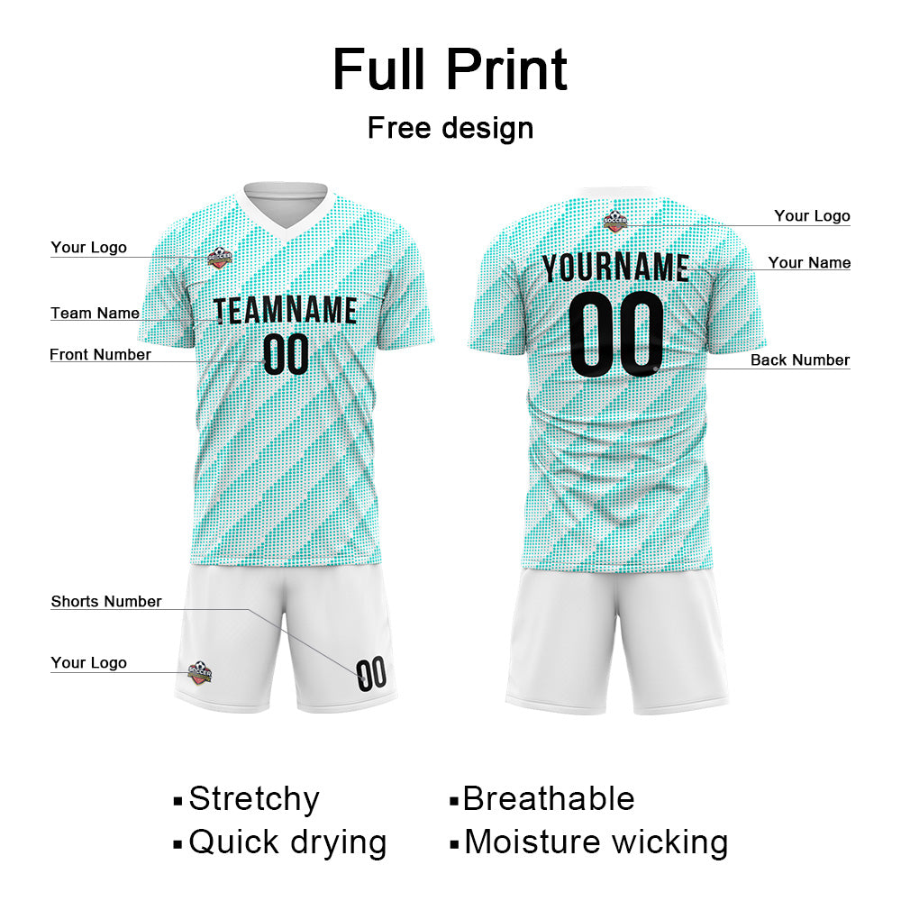 Custom Soccer Jerseys for Men Women Personalized Soccer Uniforms for Adult and Kid White-Teal enthsush