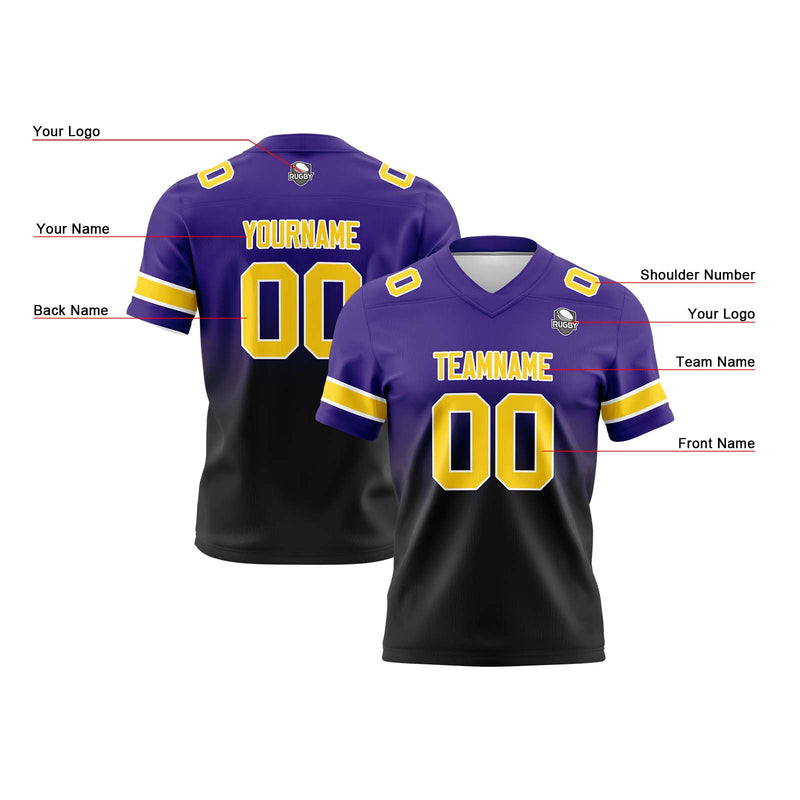 Custom Purple Black Reversible Gradient Football Jersey Personalized Football Shirts for Men Women  Printed Team Name Number Logo