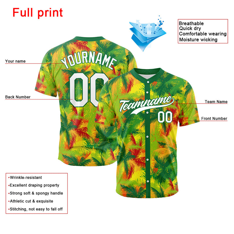 Custom Full Print Design Authentic Baseball Jersey Tropical palm