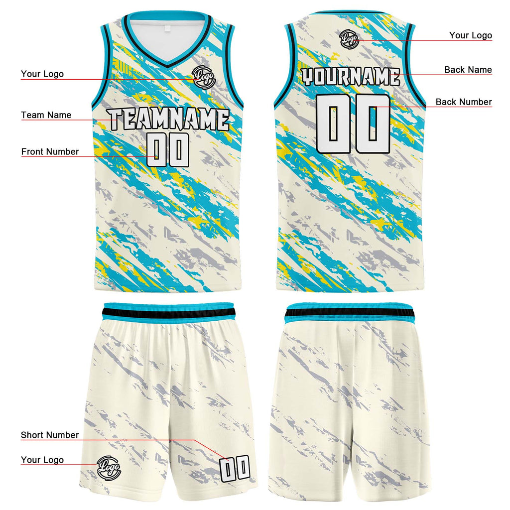 Custom Cream Light Blue Reversible Basketball Suit for Adults and Kids Personalized Jersey enthsush