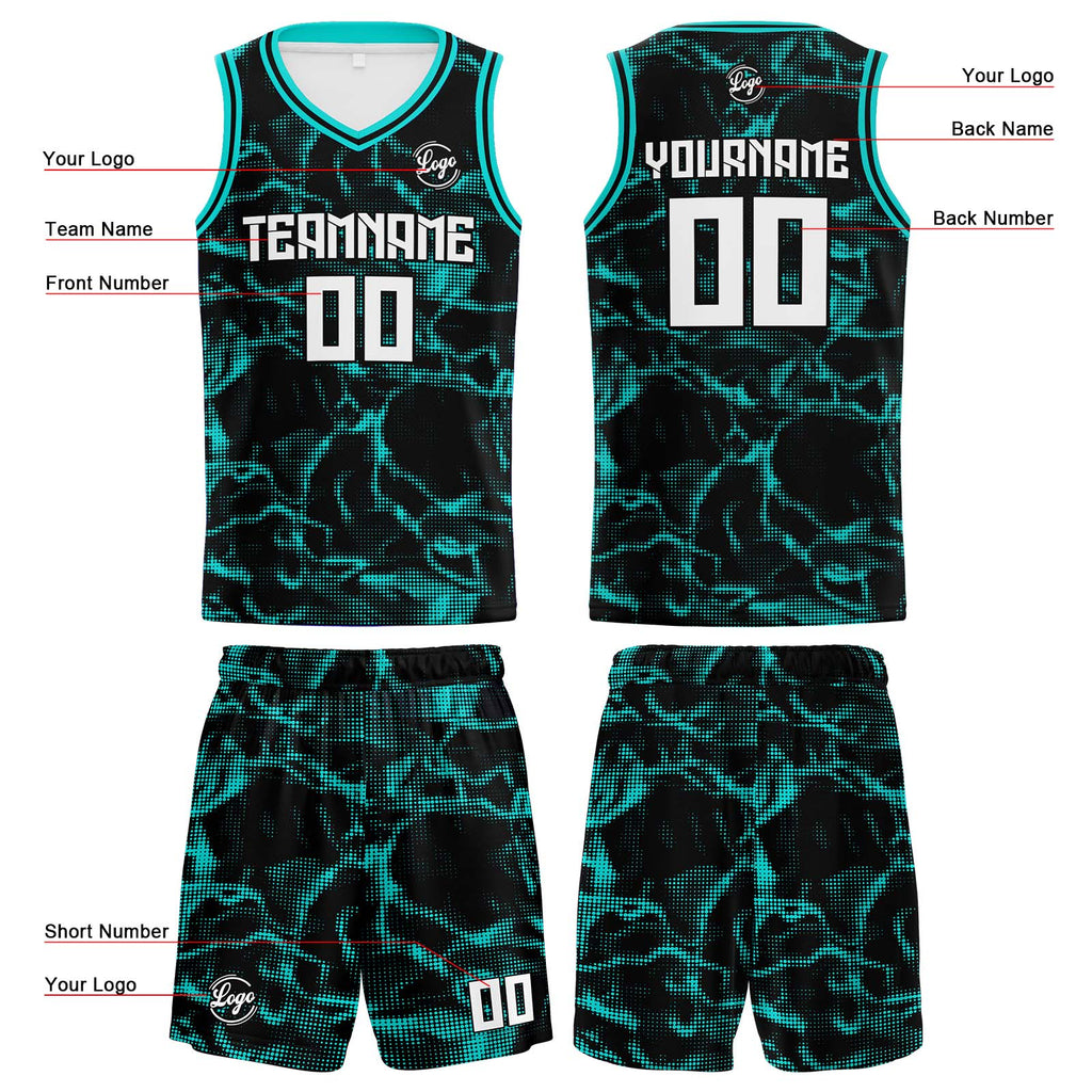Custom Black Teal Basketball Jersey Uniform Suit Printed Your Logo Name Number enthsush