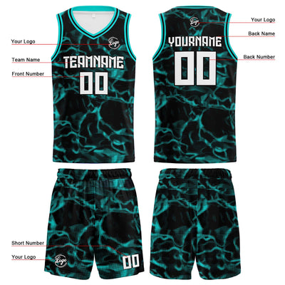 Custom Black Teal Basketball Jersey Uniform Suit Printed Your Logo Name Number enthsush