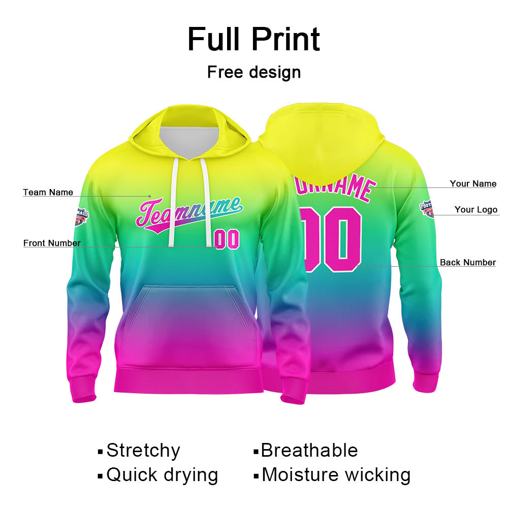 Custom Gradient Hoodie For Man Woman Girl Boy Print Your Logo Name Number Yellow Green enthsush