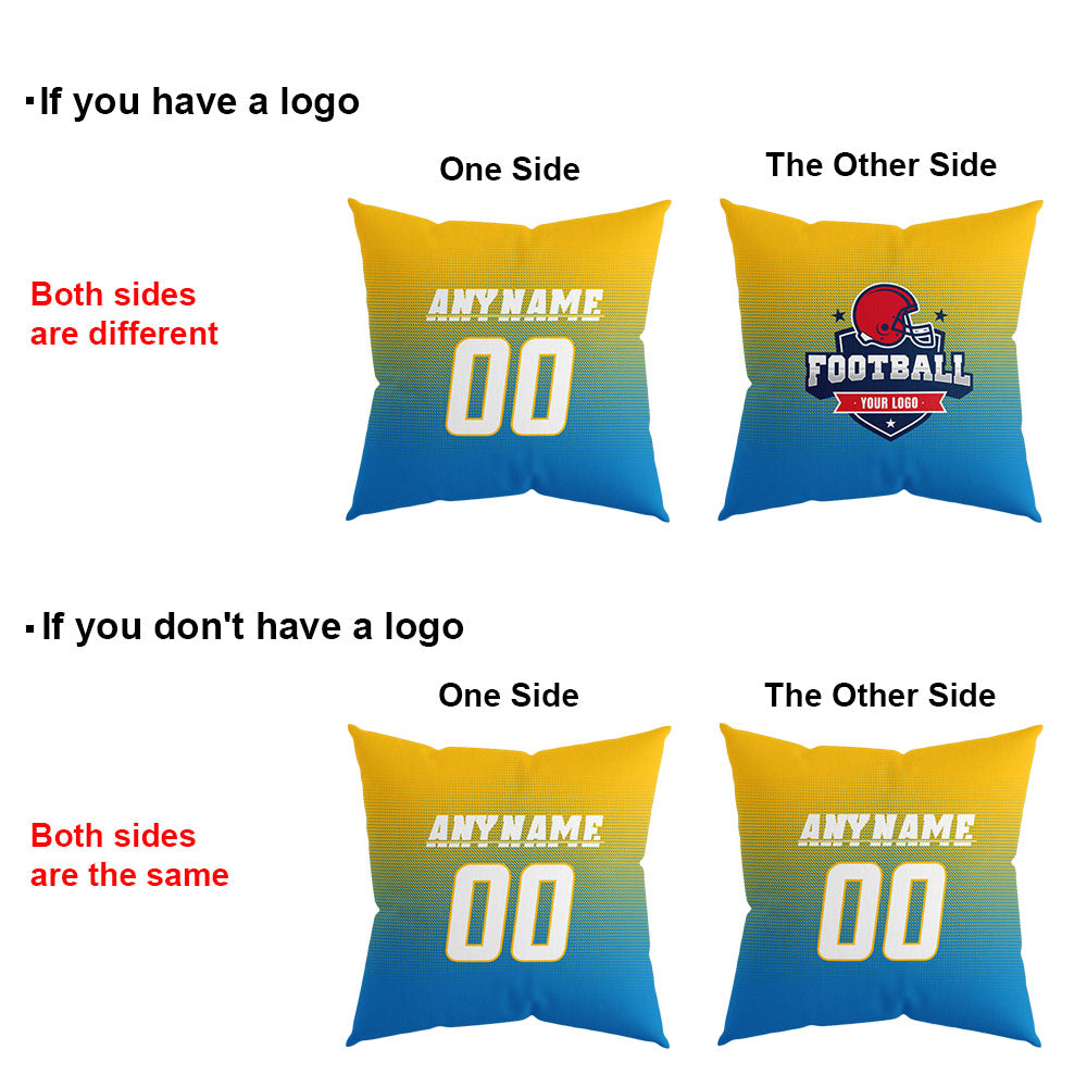 Custom Football Throw Pillow for Men Women Boy Gift Printed Your Personalized Name Number Yellow&Powder Blue&White enthsush