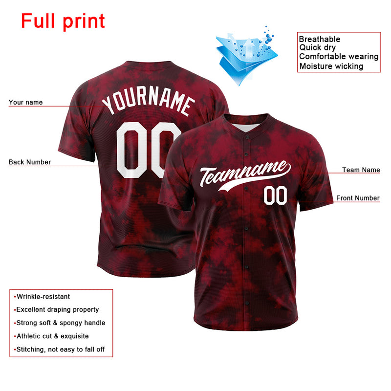 Custom Full Print Design Authentic Baseball Jersey Flocculent tie-dyed