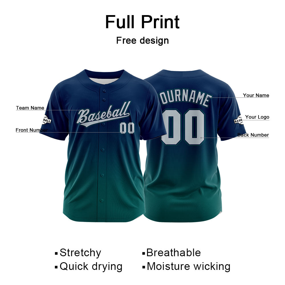 Custom Full Print Design Authentic Baseball Jersey green-navy enthsush