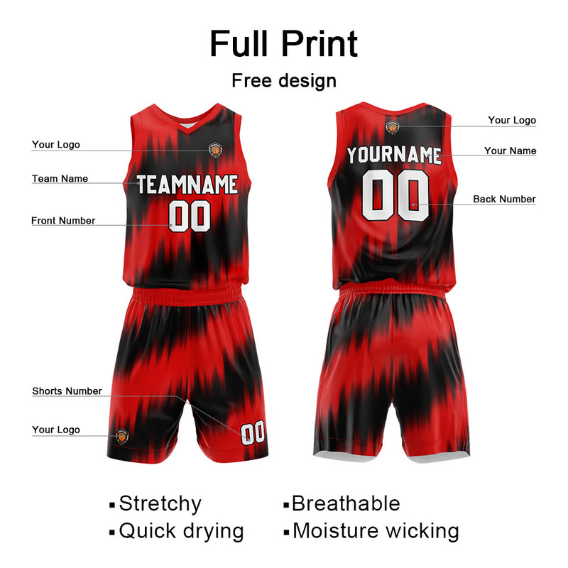 Custom Basketball Jersey Uniform Suit Printed Your Logo Name Number Black-Red