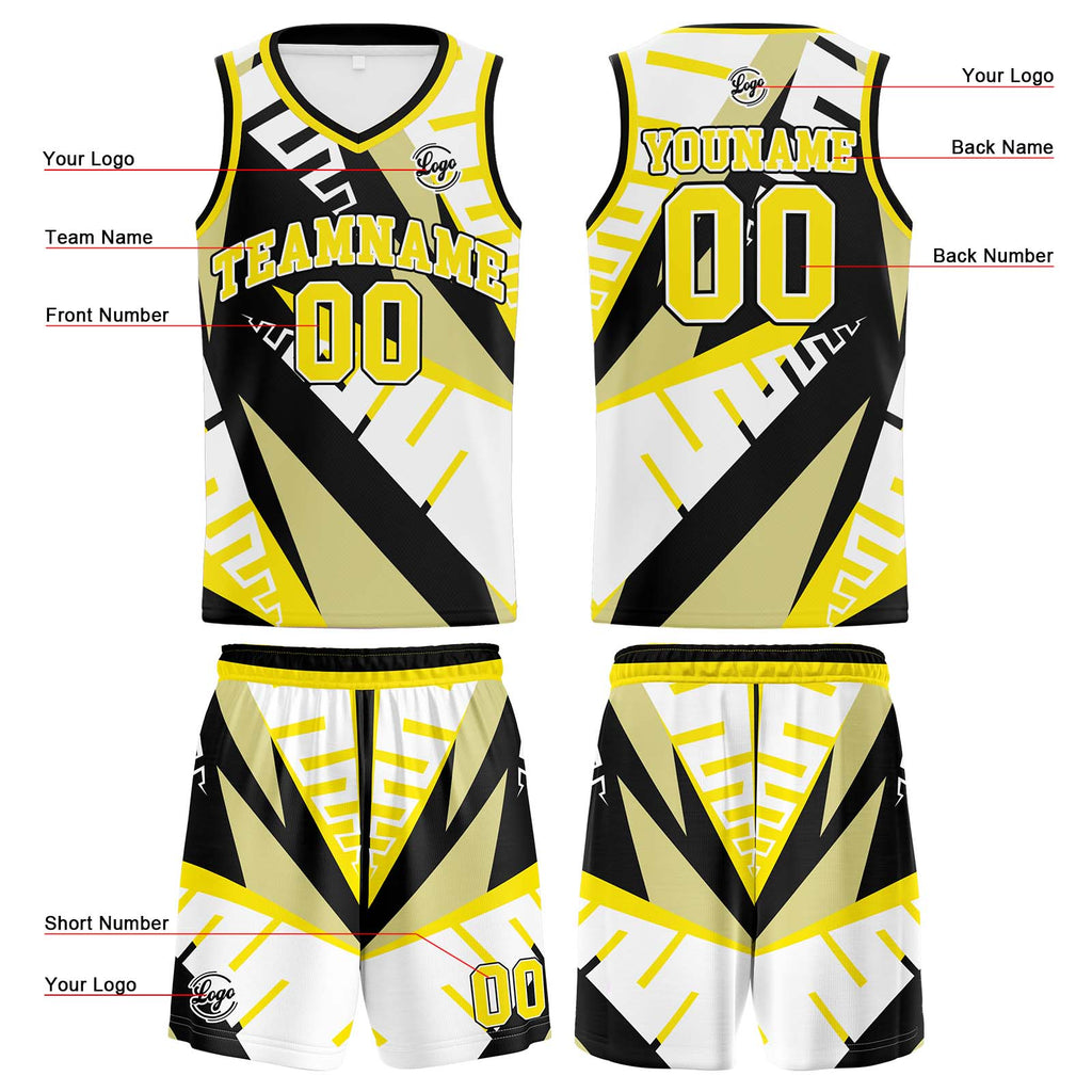 Custom White Black Yellow Basketball Jersey Uniform Suit Printed Your Logo Name Number enthsush