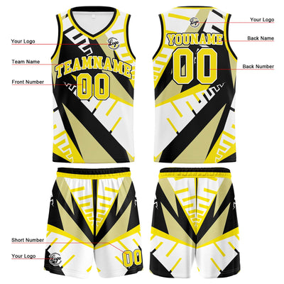 Custom White Black Yellow Basketball Jersey Uniform Suit Printed Your Logo Name Number enthsush