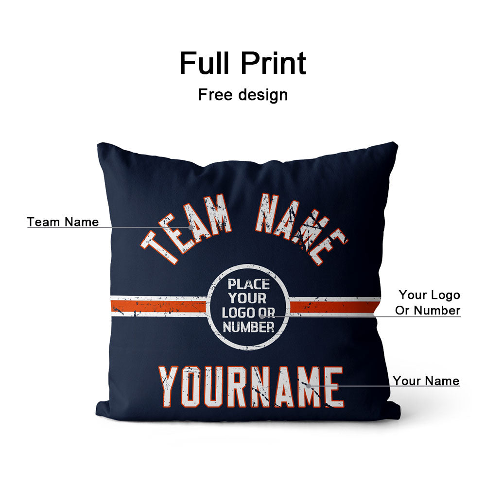 Custom Football Throw Pillow for Men Women Boy Gift Printed Your Personalized Name Number Navy & Orange & White enthsush