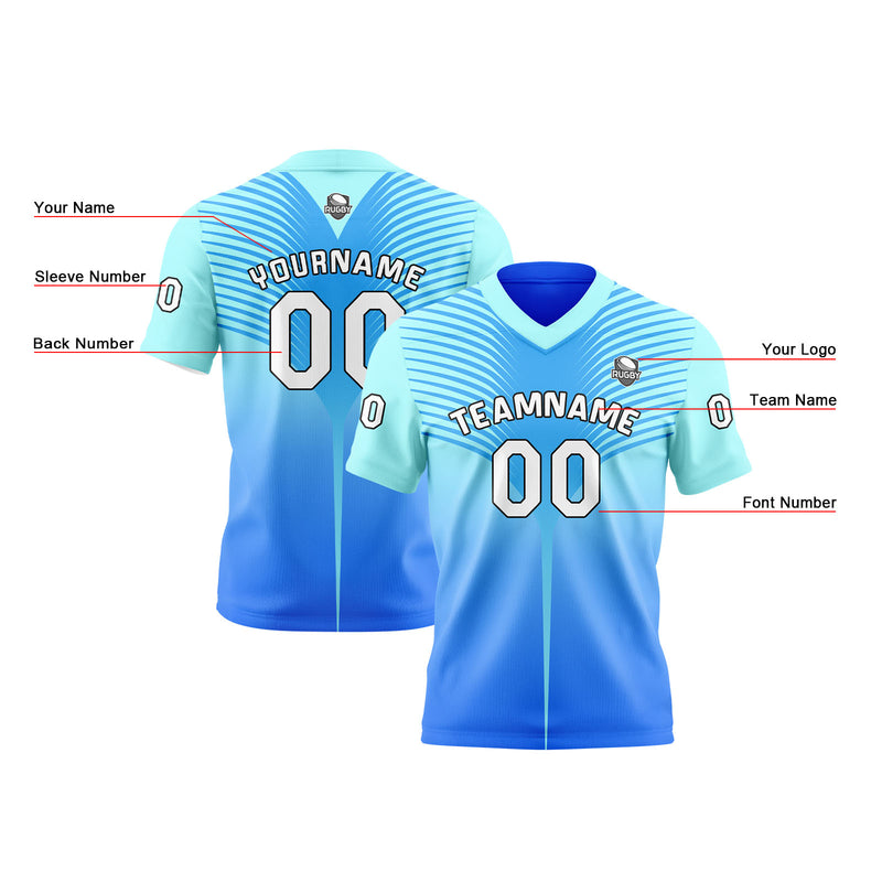 Custom Blue Reversible Football Jersey Personalized Gradient Football Shirts for Men Printed Team Name Number Logo
