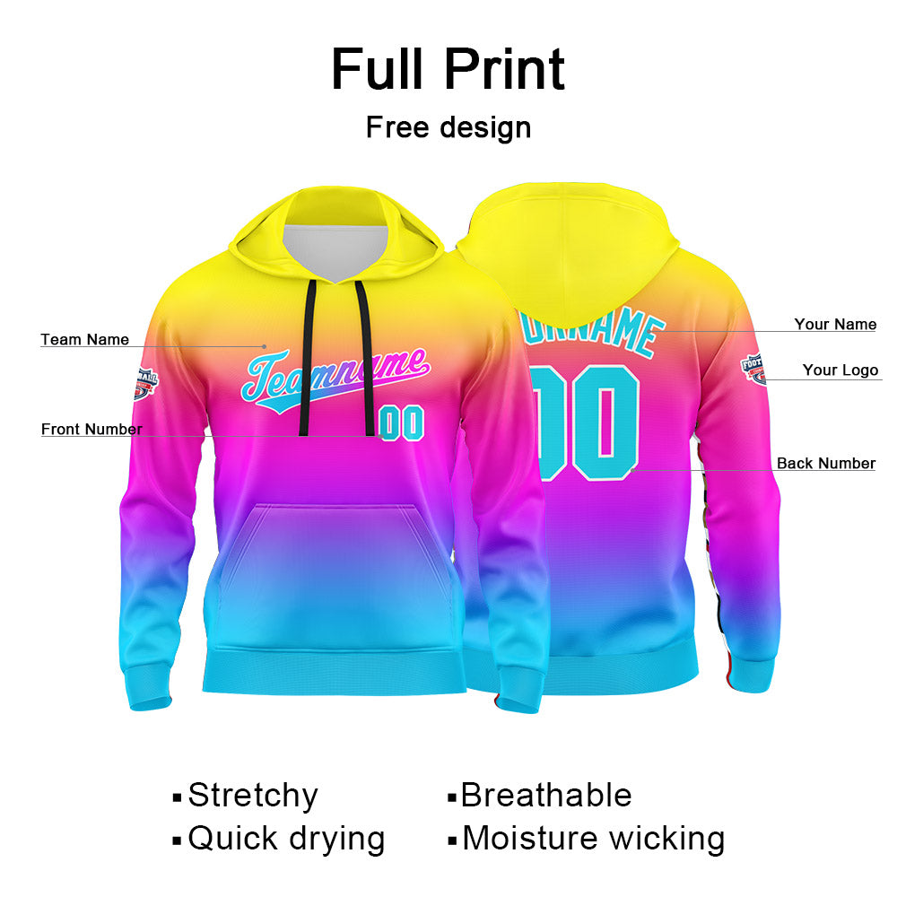 Custom Gradient Hoodie For Man Woman Girl Boy Print Your Logo Name Number Yellowish Purple Blue enthsush