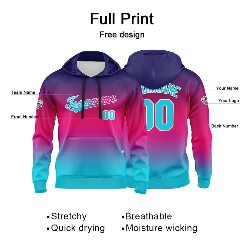 Custom Gradient Hoodie For Man Woman Girl Boy Print Your Logo Name Number Mauve Blue