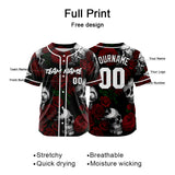 Custom Baseball Jersey Personalized Baseball Shirt for Men Women Kids Youth Teams Stitched and Print Rose Skull&Red