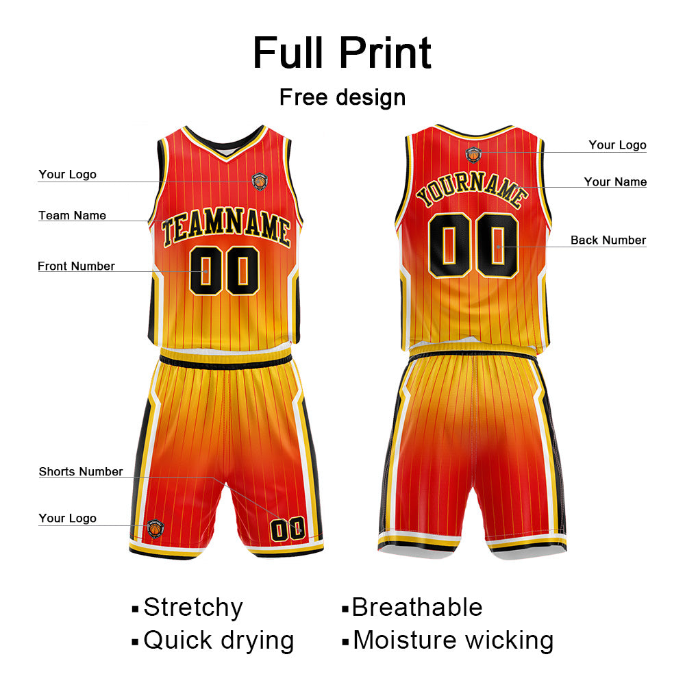 Custom Gradient Red Yellow Reversible Basketball Suit for Adults and Kids Personalized Jersey enthsush