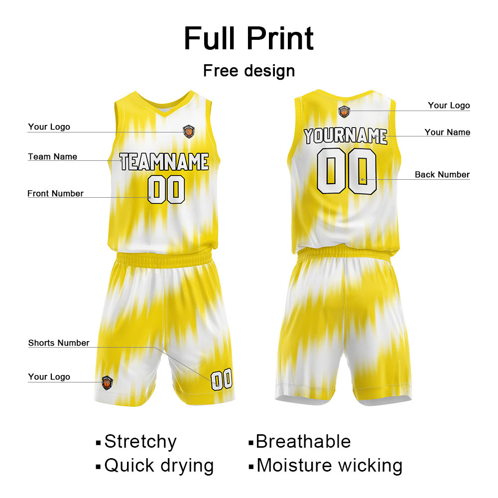 Custom Yellow Reversible Basketball Suit for Adults and Kids Personalized Jersey enthsush